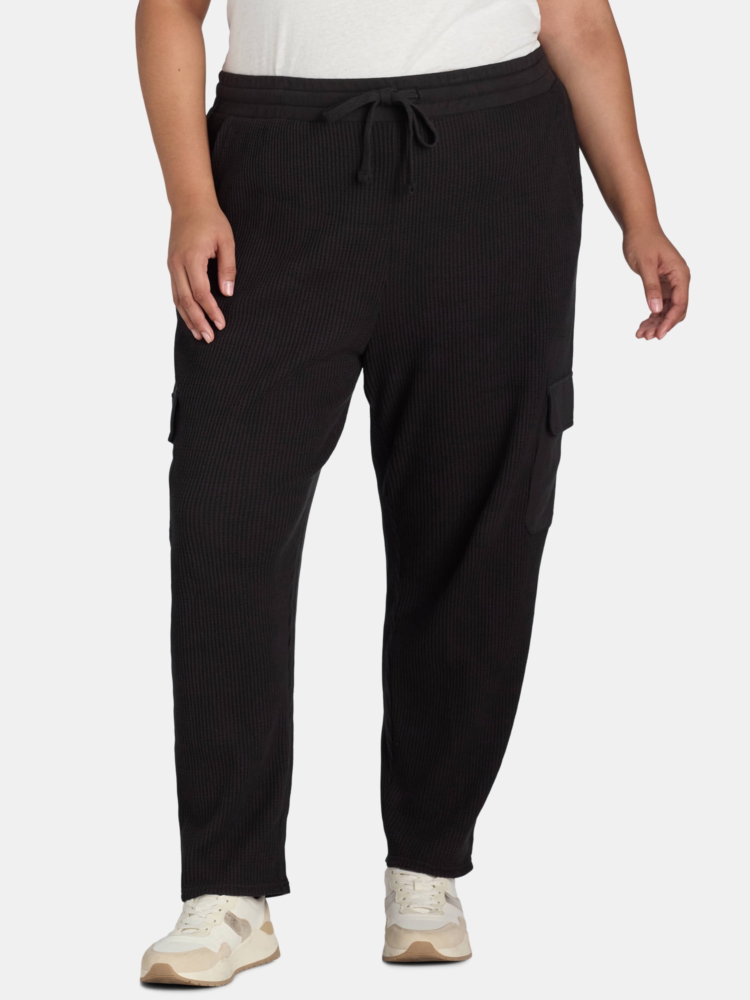 Terra & Sky Women's Plus Size Pull On Waffle Knit Cargo Pants, 27” Inseam, 0X-4X