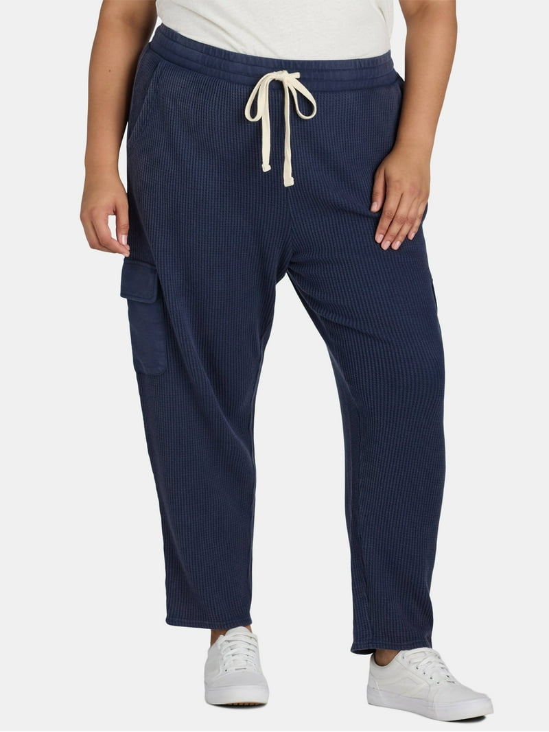 Terra & Sky Women's Plus Size Pull-On Waffle Knit Cargo