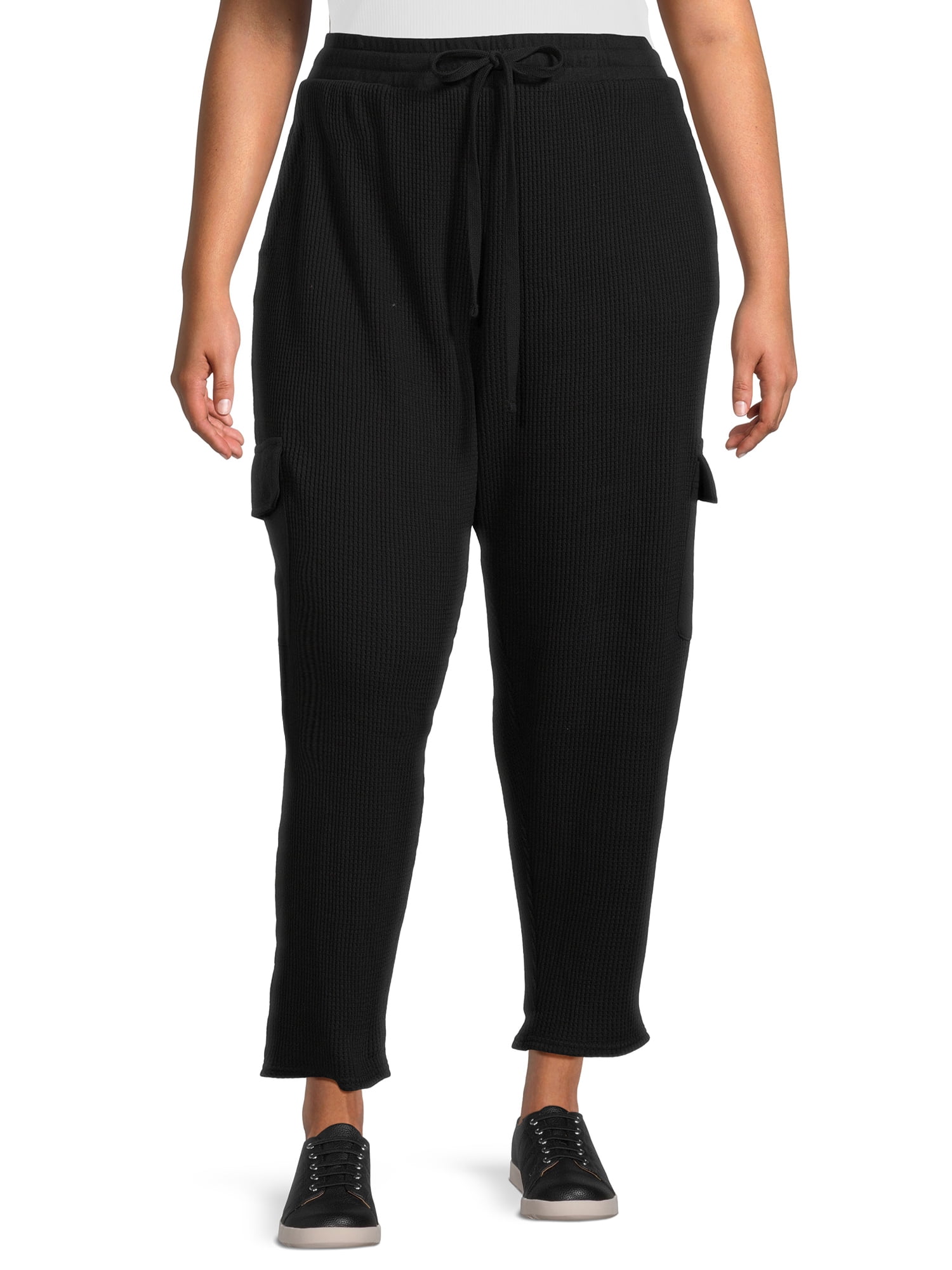 Terra & Sky Women's Plus Size Pull On Waffle Knit Cargo Pants, 27” Inseam 