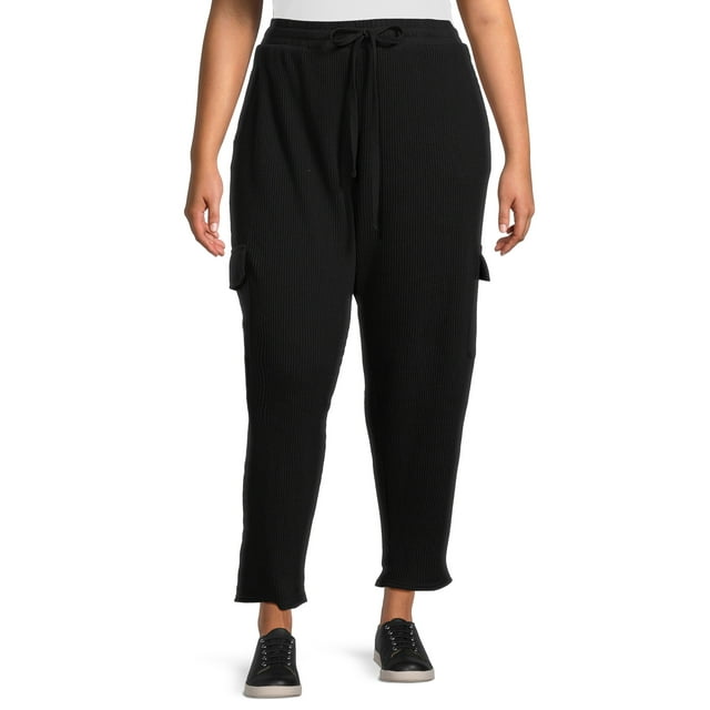 Terra & Sky Women's Plus Size Pull On Waffle Knit Cargo Pants, 27 ...
