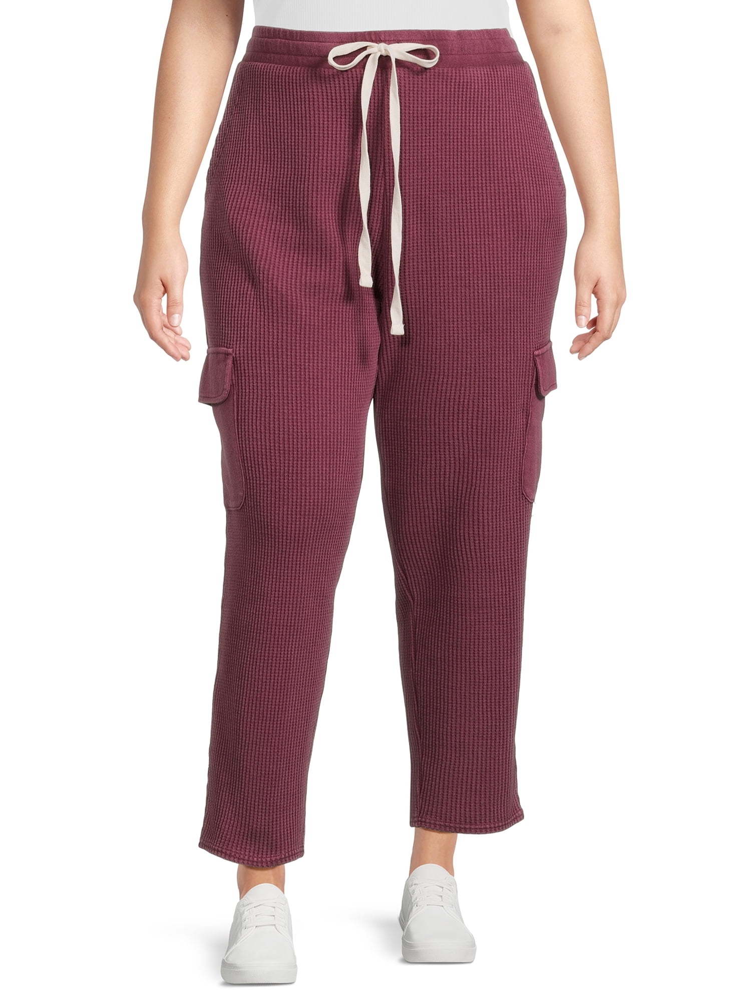 Terra & Sky Women's Plus Size Pull On Waffle Knit Cargo Pants, 27