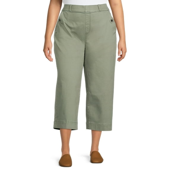 Terra & Sky Women's Plus Size Pull-On Wide-Leg Cropped Pants