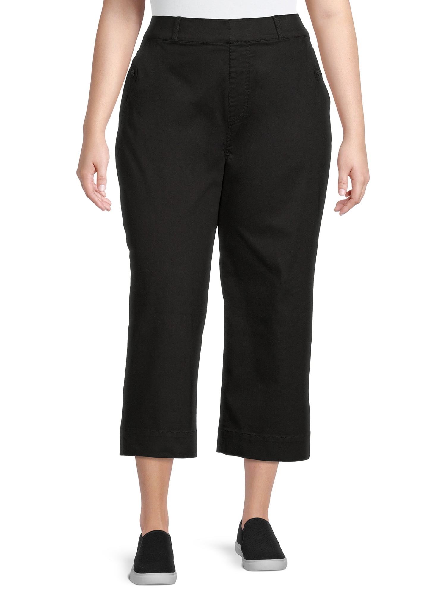 Terra & Sky Women's Plus Size Pull-On Wide-Leg Cropped Pants