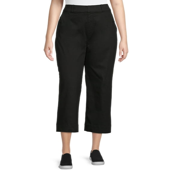 Terra & Sky Women's Plus Size Pull-On Wide-Leg Cropped Pants