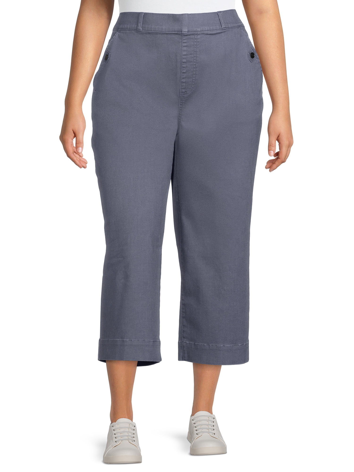 Terra & Sky Women's Plus Size Stretch Pull On Denim Capris