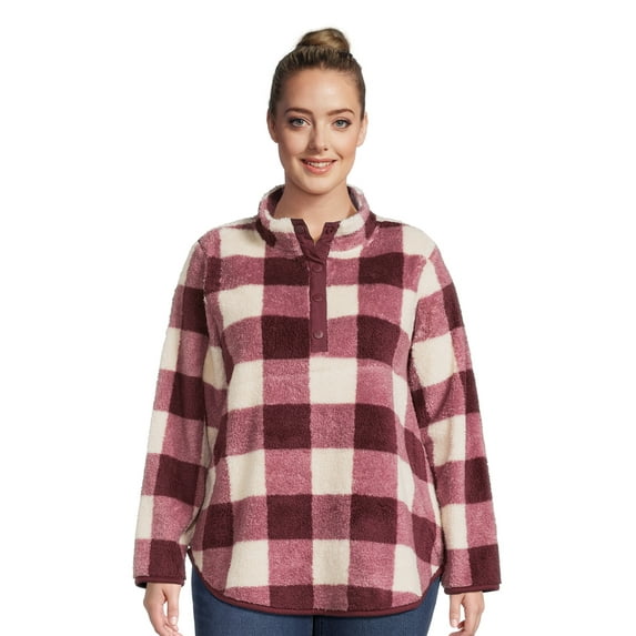 Terra & Sky Women’s Plus Size Quarter Snap Faux Sherpa Pullover, Sizes 0X-4X