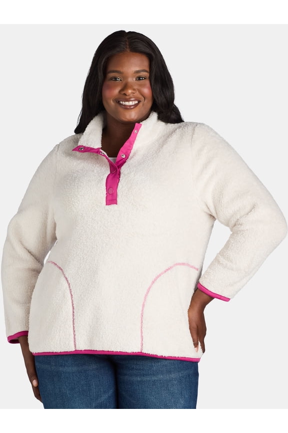 Women's Plus Size Quarter Snap Fleece Shacket, Sizes 0X-5X