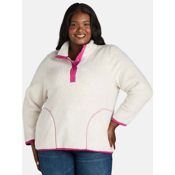 Terra & Sky Women's Plus Size Quarter Snap Fleece Shacket, Sizes 0X-5X