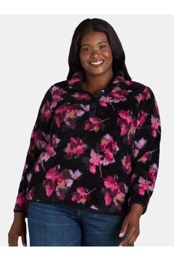 Women's Plus Size Quarter Snap Fleece Shacket, Sizes 0X-5X