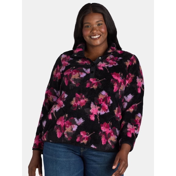 Terra & Sky Women's Plus Size Quarter Snap Fleece Shacket, Sizes 0X-5X