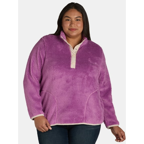 Terra & Sky Women's Plus Size Quarter Snap Fleece Shacket, Sizes 0X-5X