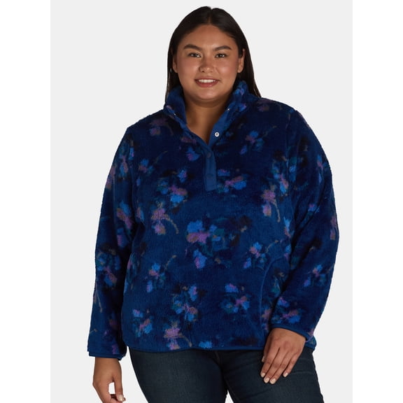 Terra & Sky Women's Plus Size Quarter Snap Fleece Shacket, Sizes 0X-5X