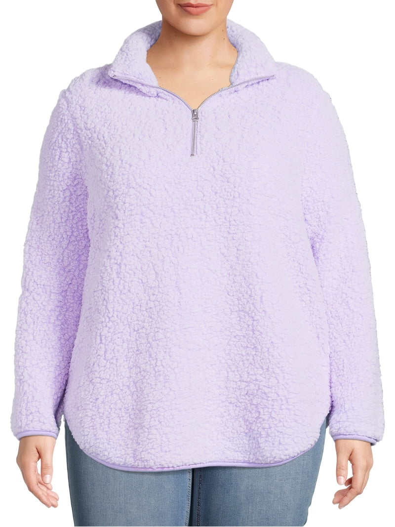 Terra & Sky Women's Plus Size Quarter-Zip Faux Sherpa Pullover