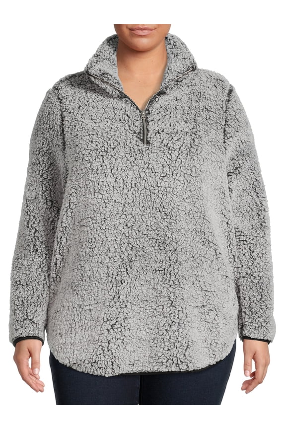 Women's Plus Size Quarter-Zip Faux Sherpa Pullover