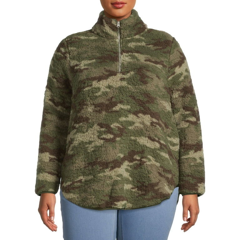 Terra Sky Women s Plus Size Quarter Zip Faux Sherpa Pullover Walmart