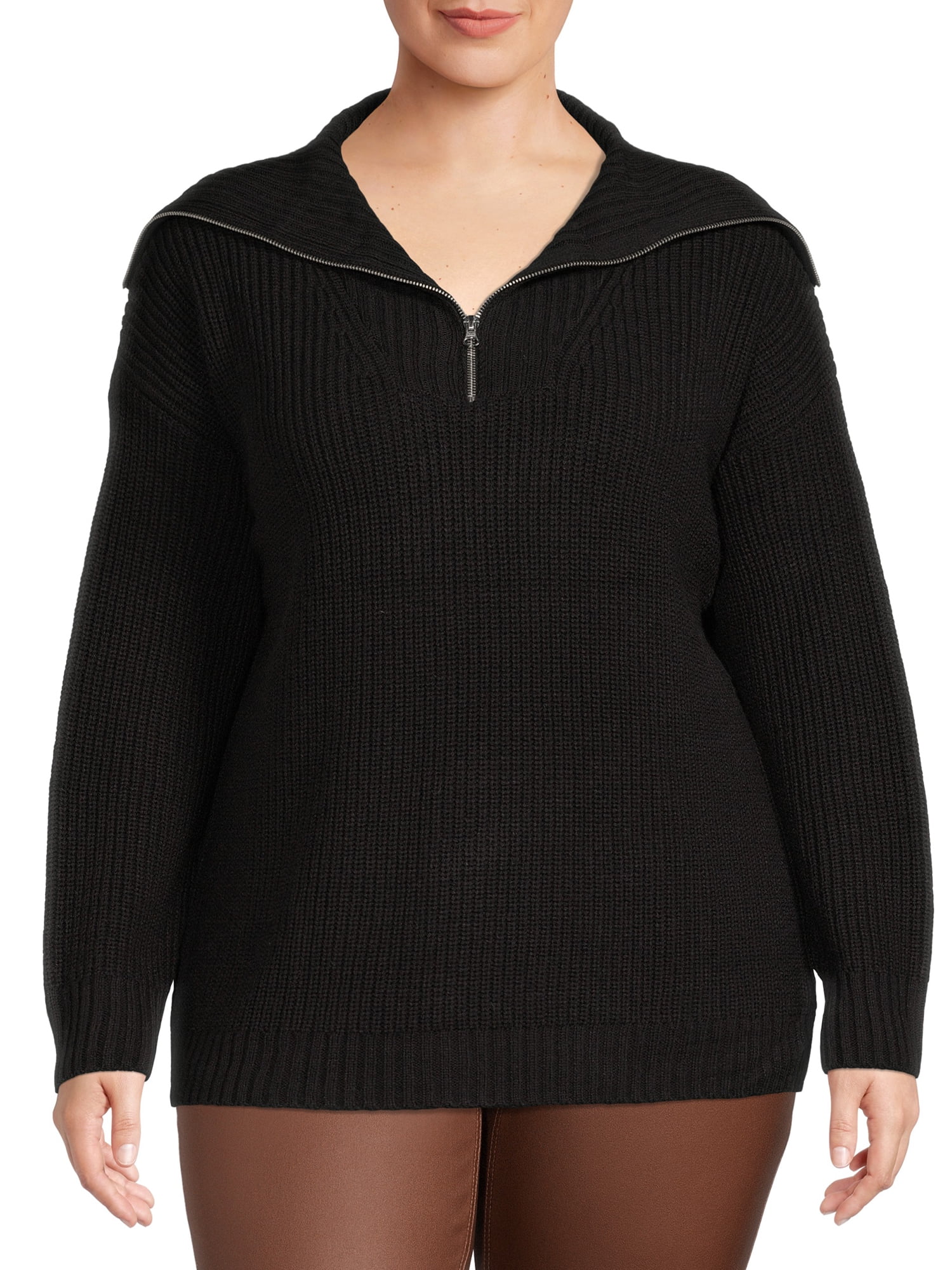 Terra & Sky Women's Plus Size Quarter Zip Sweater - Walmart.com