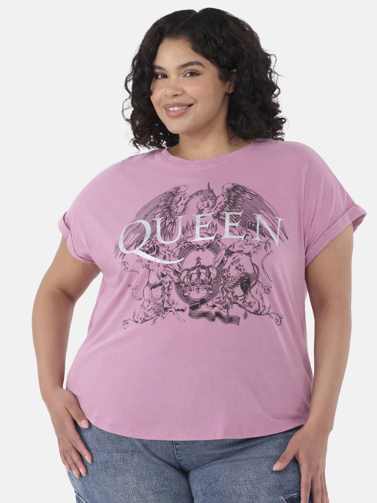 Terra & Sky Women's Plus Size Queen Graphic Band Tee with Short Sleeves, Sizes 0X-5X