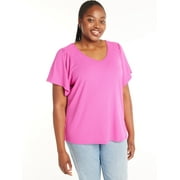 Terra & Sky Women's Plus Size Ribbed Glutter Sleeve Top, Sizes 0X-5X