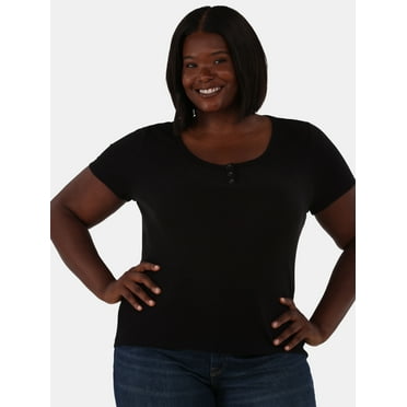 Terra & Sky Women's Plus Size Rib Tee with Short Sleeves, Sizes 0X-4X