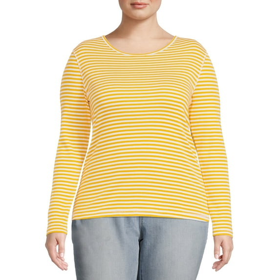 Terra & Sky Women's Plus Size Ribbed Layering T-Shirt with Long Sleeves