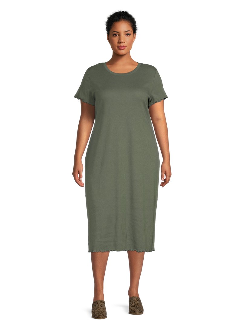 green emerald velvet dress CurveWow Lettuce Hem Smock Midi Dress Green  Curvewow