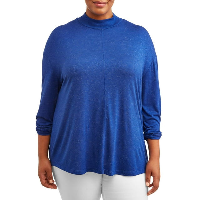 Terra & Sky Women's Plus Size Ribbed Lightweight Mock Neck Tunic with ...
