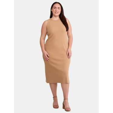 Terra & Sky Women's Plus Size Ribbed Sleeveless Midi Dress, Sizes 0X-5X