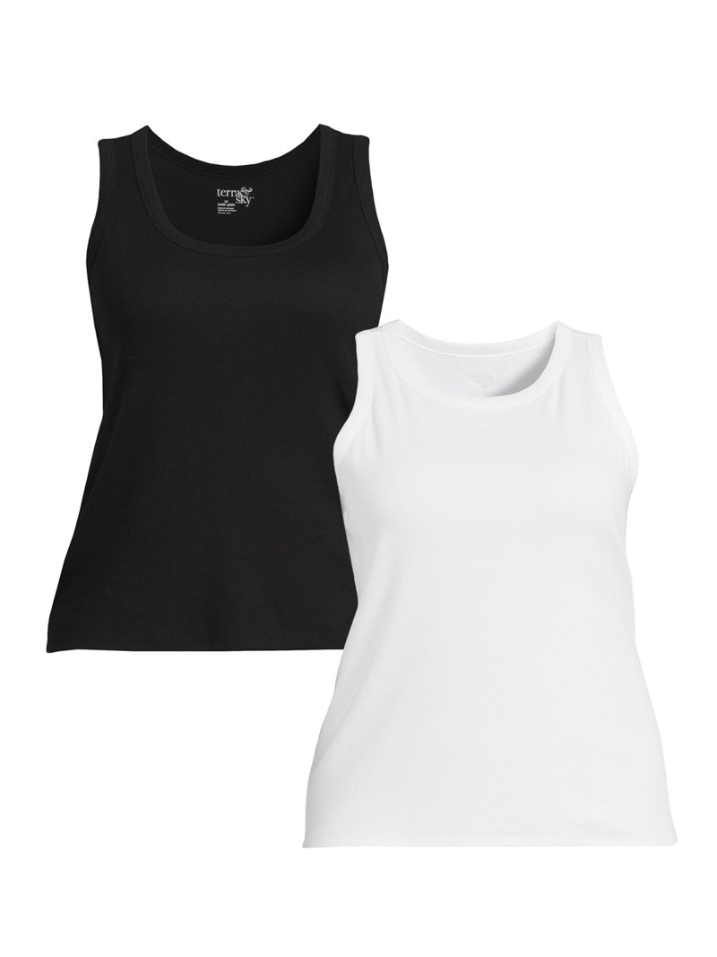 Terra Sky Women's Plus Size Ribbed Tank Tops 2-Pack, Cotton
