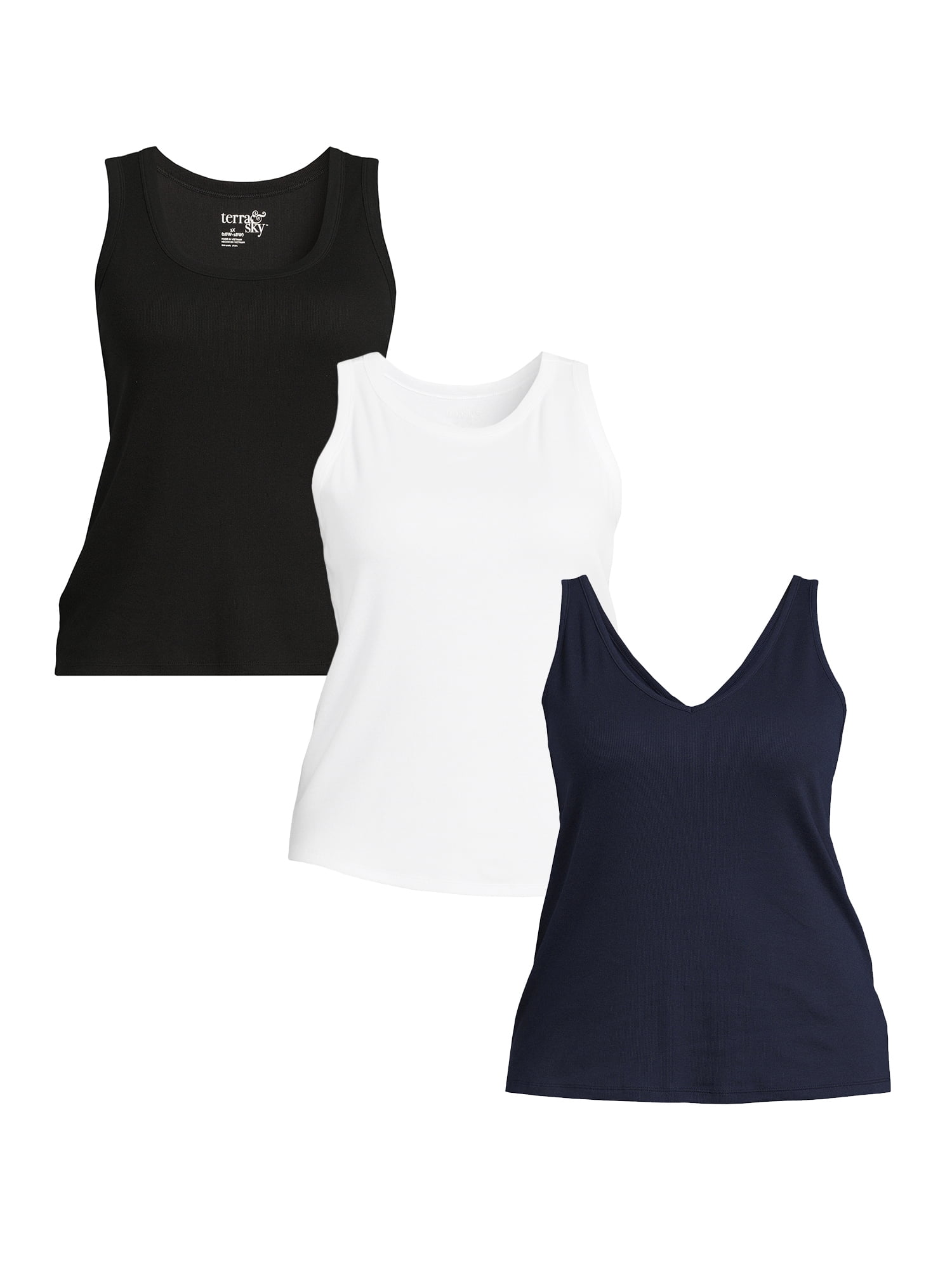 Terra & Sky Women's Plus Size Ribbed Tank Top, 3Pack