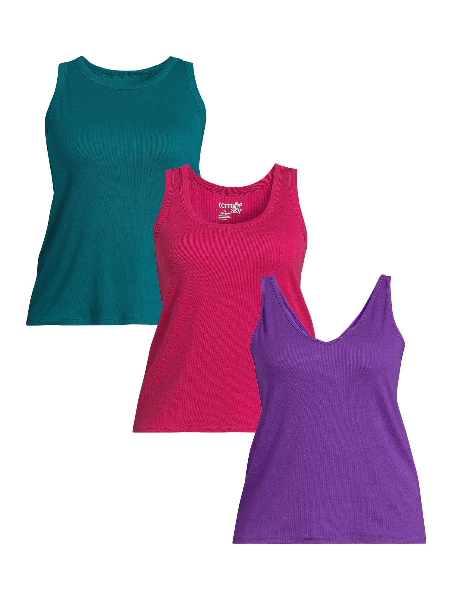 Terra & Sky Women's Plus Size Ribbed Tank Top, 3Pack