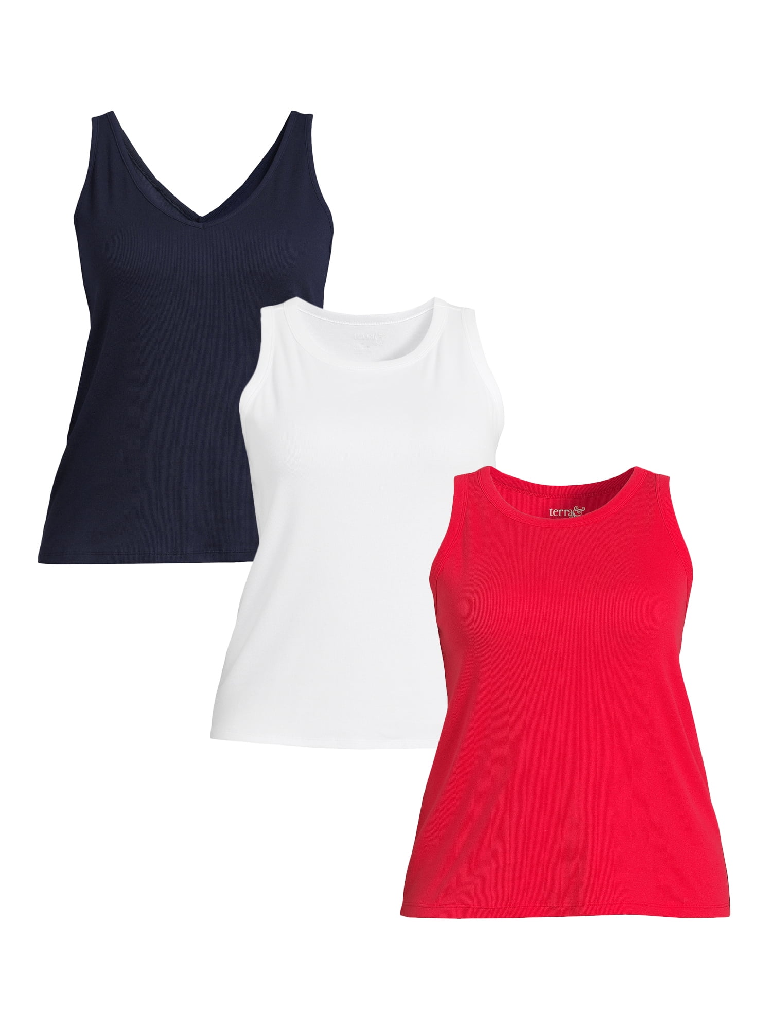 Terra & Sky Women's Plus Size Ribbed Tank Top, 3Pack