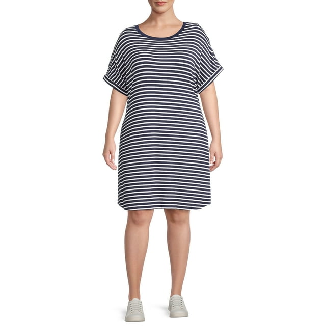 Terra & Sky Women's Plus Size Roll Cuff T-Shirt Dress - Walmart.com