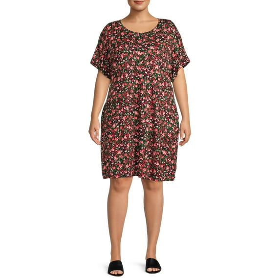 Terra & Sky Women's Plus Size Roll Cuff T-Shirt Dress