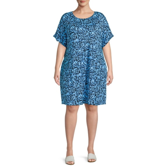 Terra & Sky Women's Plus Size Roll Cuff T-Shirt Dress