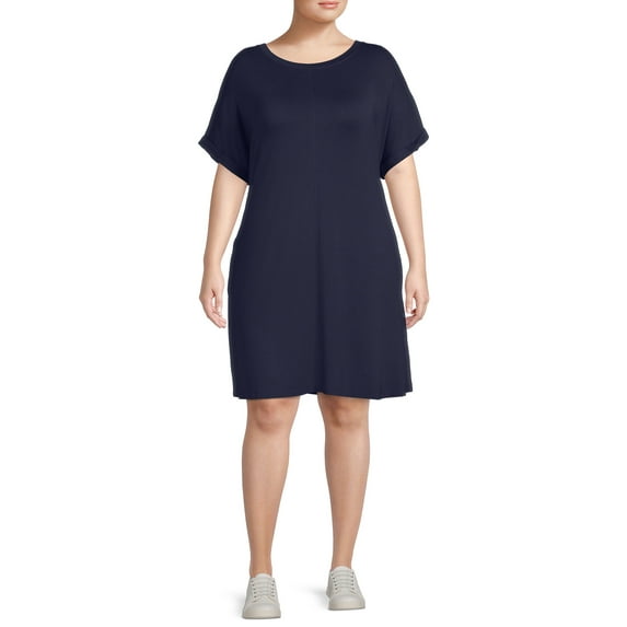 Terra & Sky Women's Plus Size Roll Cuff T-Shirt Dress
