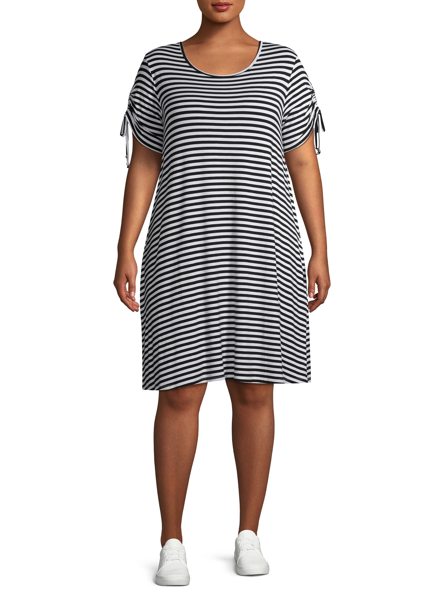 Terra & Sky Women's Plus Size Ruched Short Sleeve Striped T-Shirt