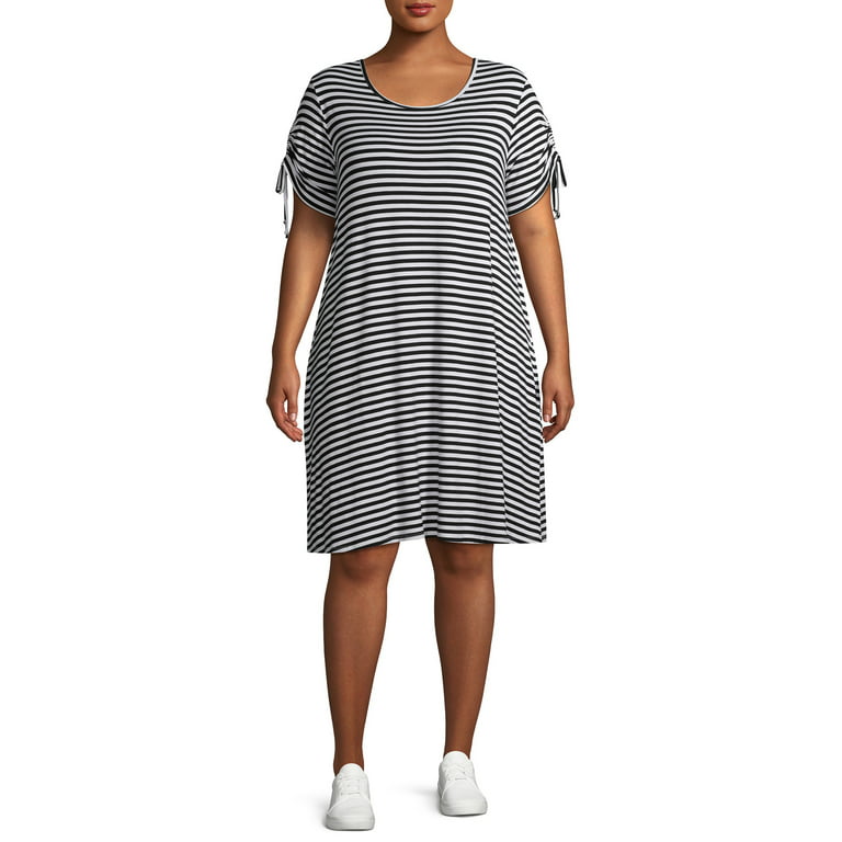 Terra & Sky Women's Plus Size Ruched Short Sleeve Striped T-Shirt