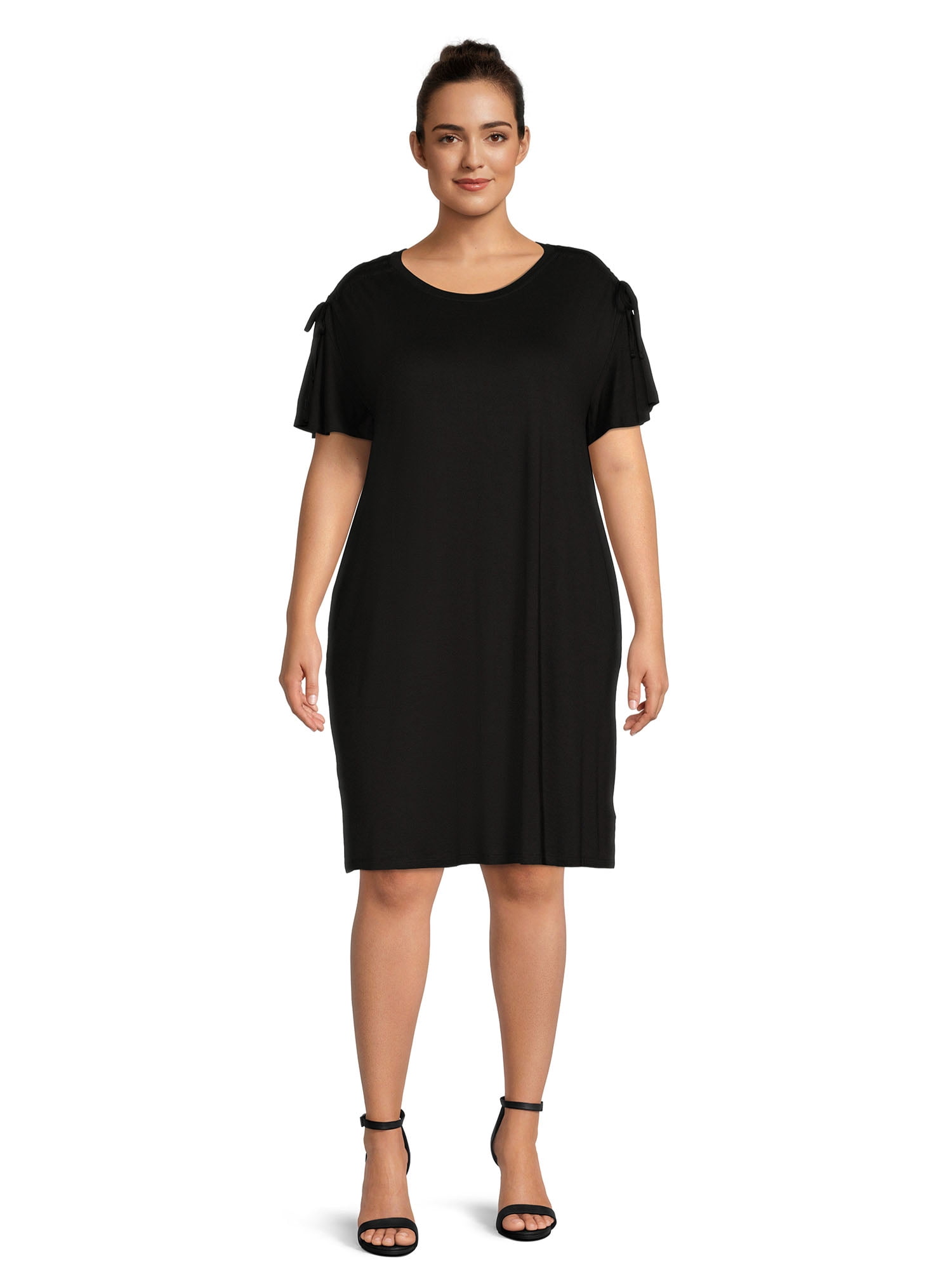 Terra Sky Women s Plus Size Ruched Shoulder Knit Dress Walmart
