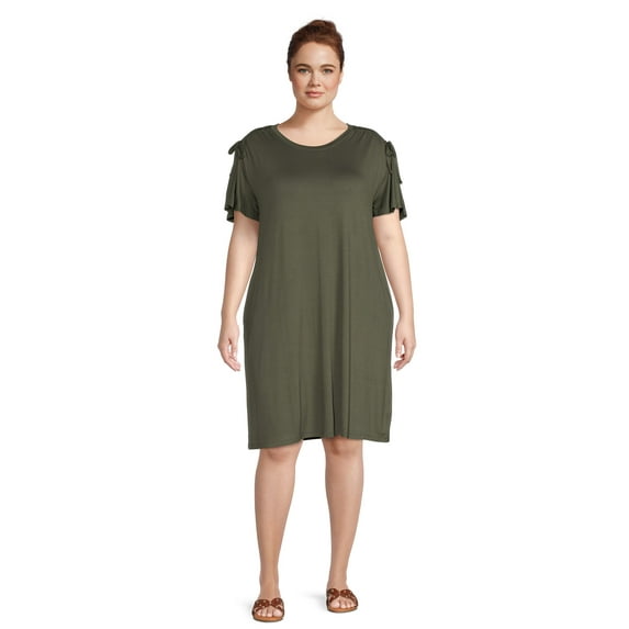 Terra & Sky Women's Plus Size Ruched Shoulder Knit Dress