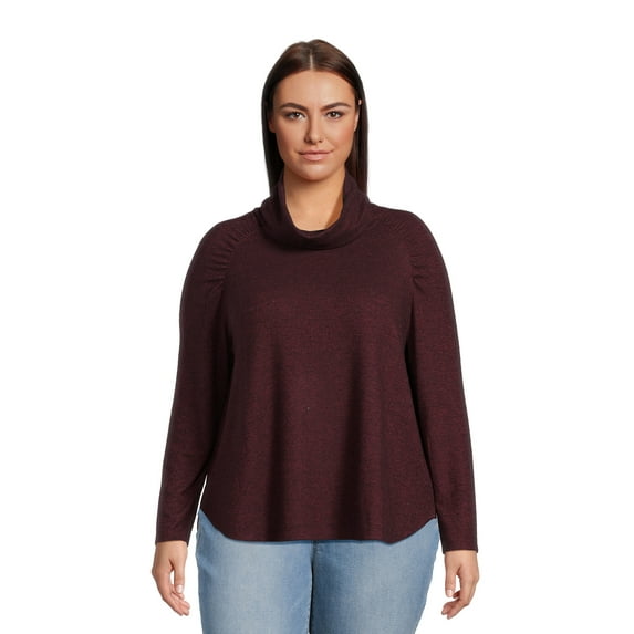 Terra & Sky Women's Plus Size Ruched Top with Long Sleeves, Sizes 0X-4X