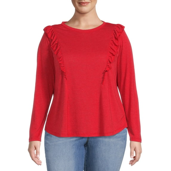 Terra & Sky Women's Plus Size Ruffle Knit Top