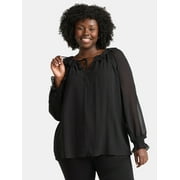 Terra & Sky Women’s Plus Ruffle Neck Blouse, Sizes 0X-5X