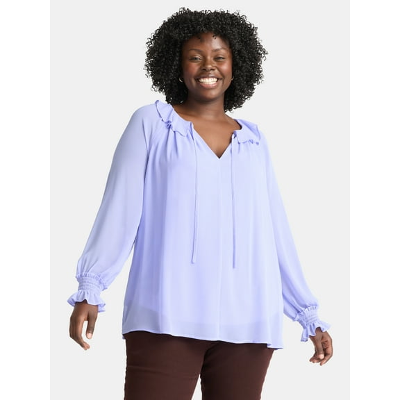 Terra & Sky Women’s Plus Ruffle Neck Blouse, Sizes 0X-5X