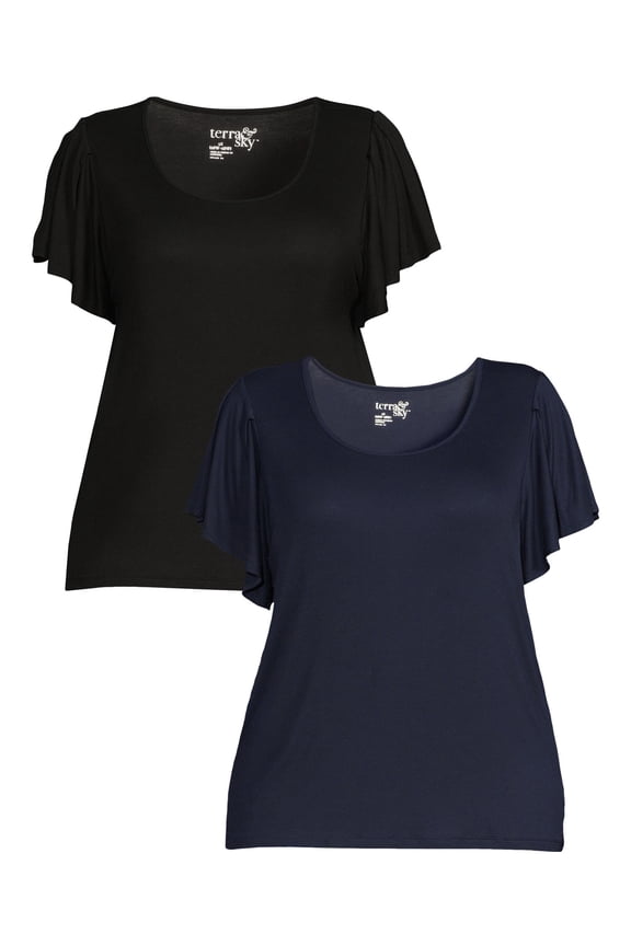 Women's Plus Size Ruffle Sleeve Tee, 2-Pack