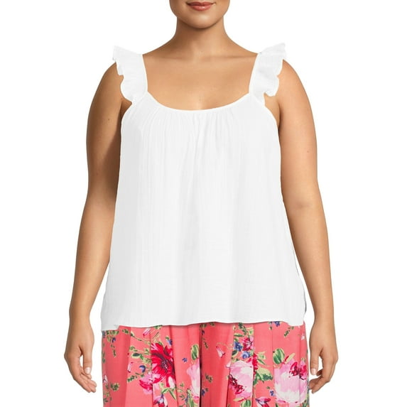 Terra & Sky Women's Plus Size Ruffle Strap Tank Top