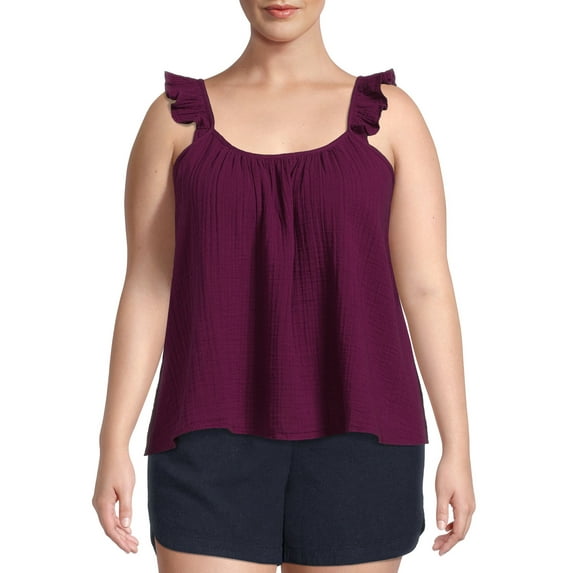 Terra & Sky Women's Plus Size Ruffle Strap Tank Top