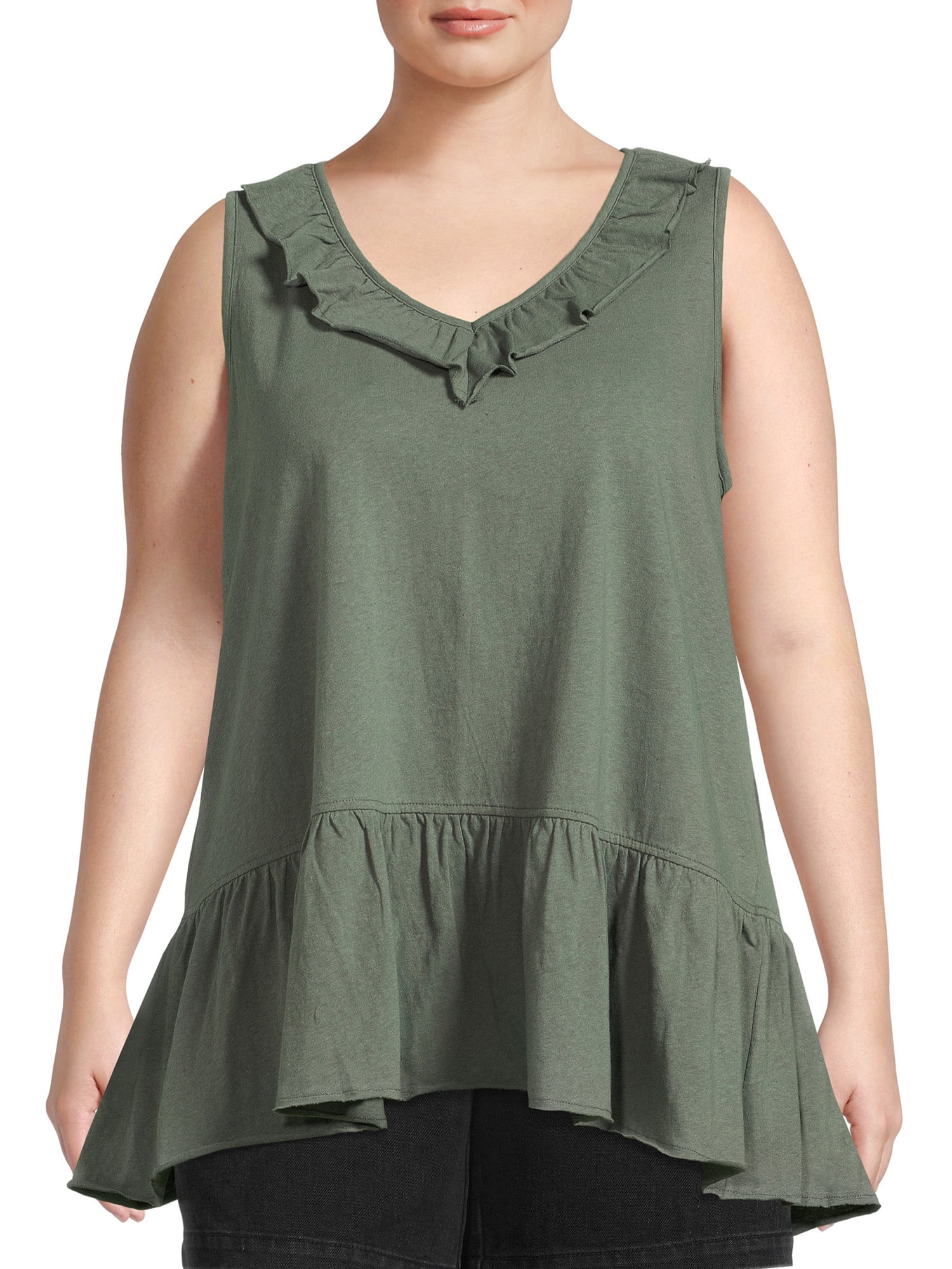 Terra & Sky Women’s Plus Size Ruffled VNeck Tank Top