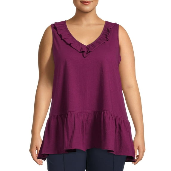 Terra & Sky Women’s Plus Size Ruffled V-Neck Tank Top