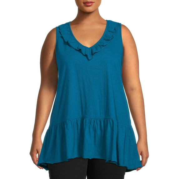 Terra & Sky Women’s Plus Size Ruffled V-Neck Tank Top