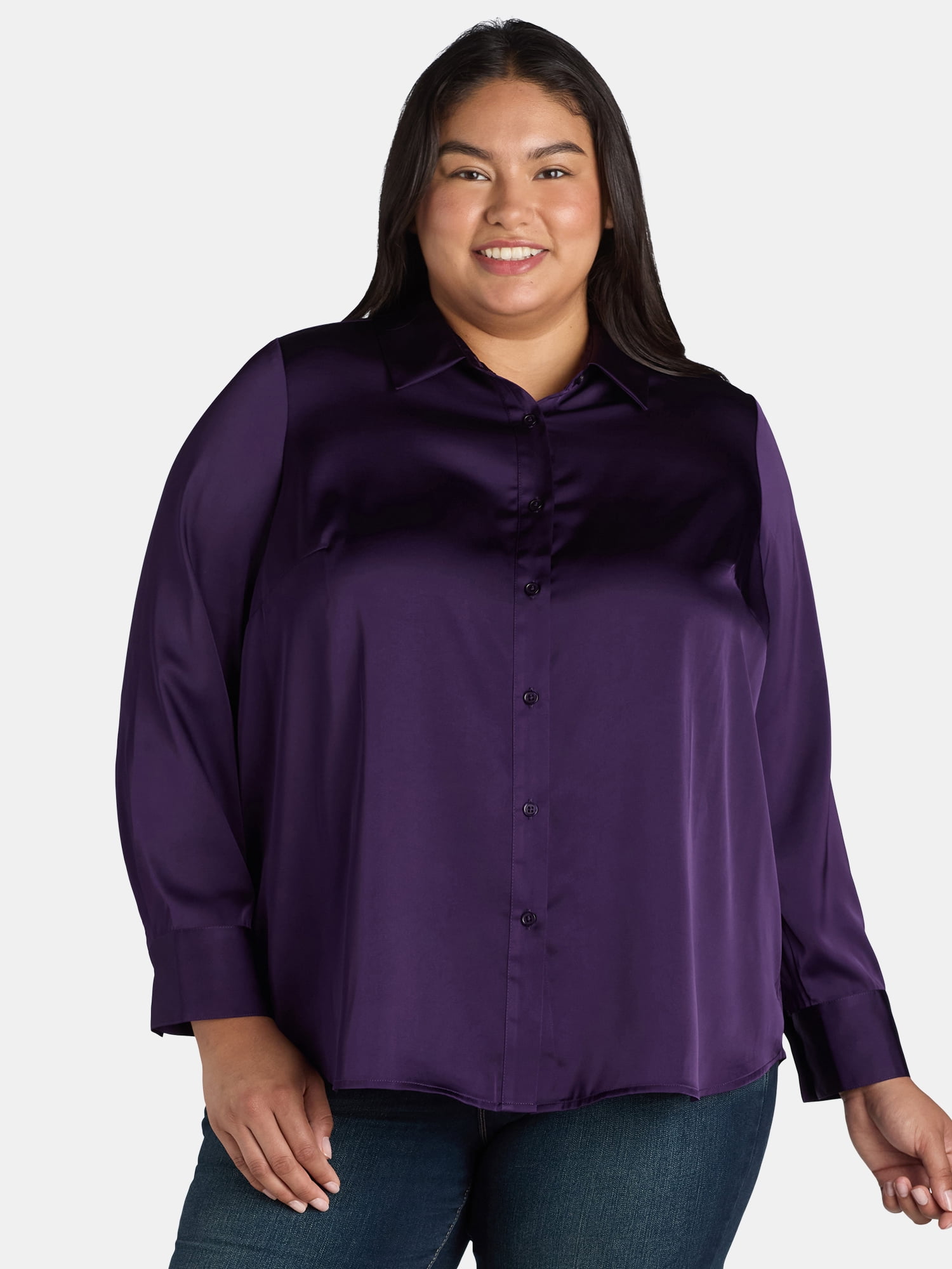 Terra & Sky Women's Plus Size Satin Blouse, Sizes 0X5X